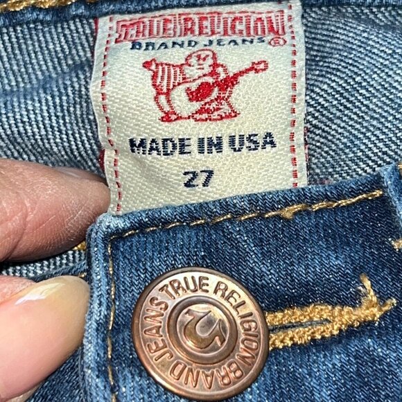 TRUE RELIGION JOEY TWISTED LEG LOW RISE BELL BOTTOm JEANS - MADE IN USA -27 TALL - Picture 10 of 16
